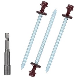 Metal Roofing Screws 10 x 3 inch, Brown Hex Head Sheet Metal Roof Screw with EPDM Washer for Corrugated Roofing (250Pcs)