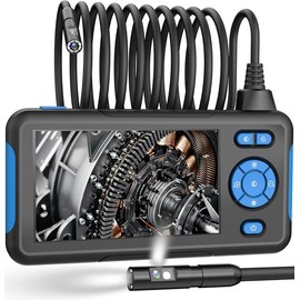 Dual Lens Industrial Endoscope, 1080P Digital Borescope Inspection Camera, 8.0mm IP67 Waterproof, with 4.3" LCD Screen Display, 8 LED Lights,16.5FT Semi-Rigid Cable (All Black)