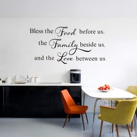 Bless This Food Before Us,The Family Beside Us, and The Love Between Us Wall Decal, Kitchen Dining Room Prayer Sticker, Family Love Positive Quote Thanksgiving Decal