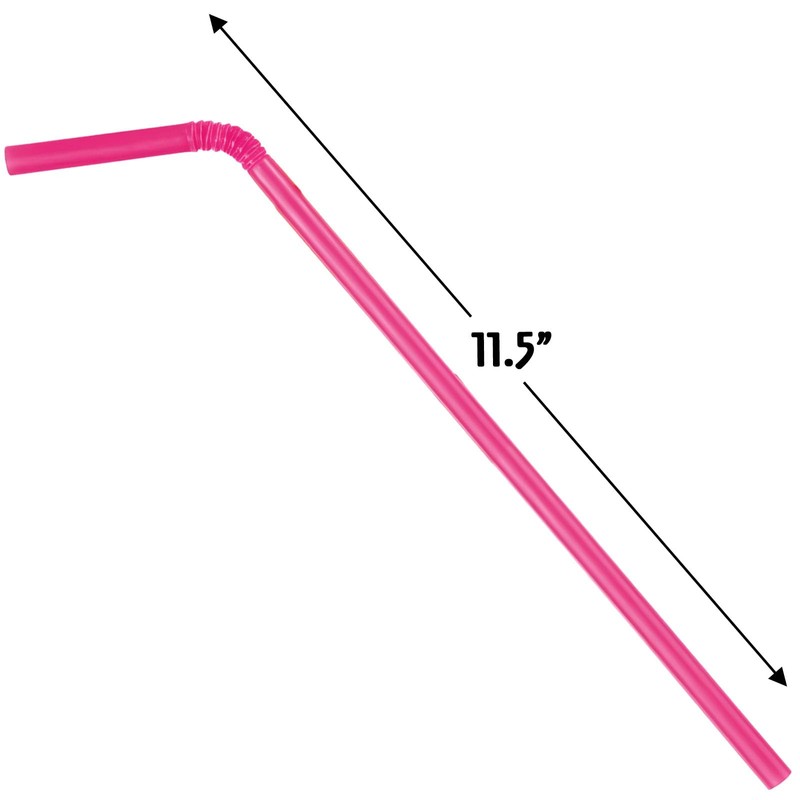 Disposable Hot Pink Plastic Flex Straws - 11.5", 50 Count