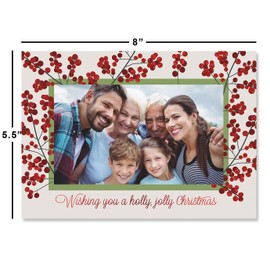 Holly Jolly Photo Sleeve Christmas Cards - Set of 18