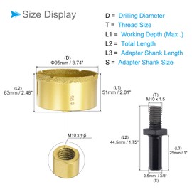CoCud Diamond Drill Bits Set, 95mm Cutting Diameter, Brazed Diamond Core Drill Bits with M10 Arbor Adapter - (Applications: for Tile Ceramic Marble Stone Glass)
