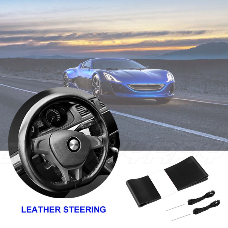 CHUSYYRAY 15" Steering Wheel Cover Genuine Leather for Chevy Silverado