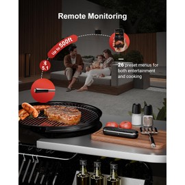 500ft Bluetooth Wireless Meat Thermometer for Smoker, Fitflavor Digital Grill Meat Thermometer Wireless for Grilling BBQ Cooking Oven Rotisserie, Rechargeable Battery, IP67 Waterproof (FNT11-4)