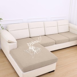 hyha Waterproof Couch Cushion Covers for Pets, Non Slip Sofa Seat Cover for Dogs Washable, Soft Thick Stretch Jacquard Fabric, Sofa Slipcovers with Elastic Bottom (1 Chaise+3 Seater, Taupe)