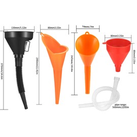 HexinYigjly 4 Pcs Automotive Funnels Set, Wide Mouth Fuel Funnels, Plastic Long Neck Oil Funnels, Flexible Right Angle Funnels, with Detachable Spout and Filter for Water/Gasoline/Coolant/Engine Oil