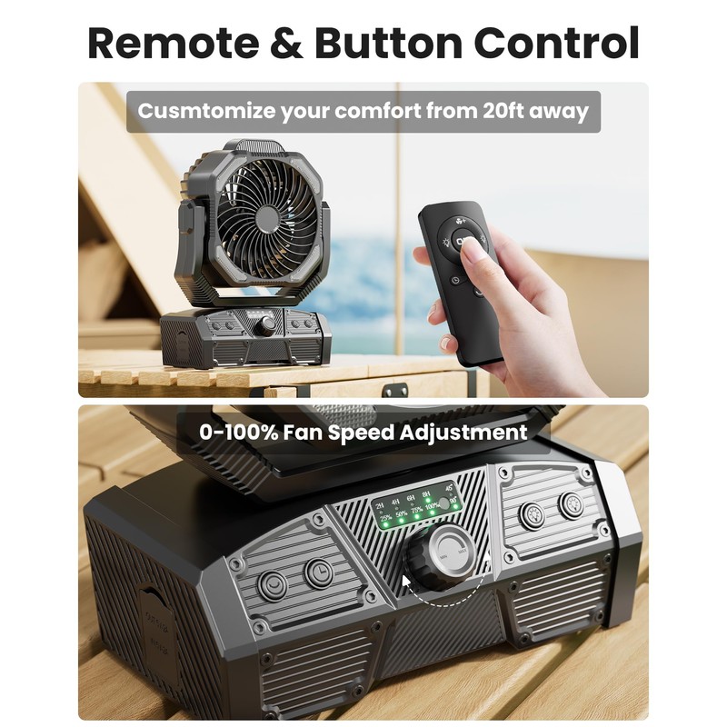27H Work Hours Rechargeable Camping Fan, Portable Battery Operated Desk