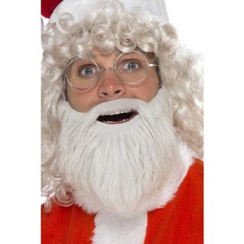 Smiffys Santa Beard, Faux Fur Pearl, Grey 16.5cm / 6.5in, Christmas Fancy Dress Accessory, Santa Dress Up Cosmetics & Disguises.