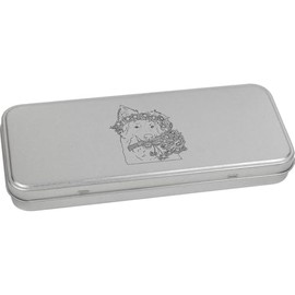 Azeeda 'Dog with Daisy Flowers' Metal Hinged Stationery Tin/Storage Box (TT00283786)