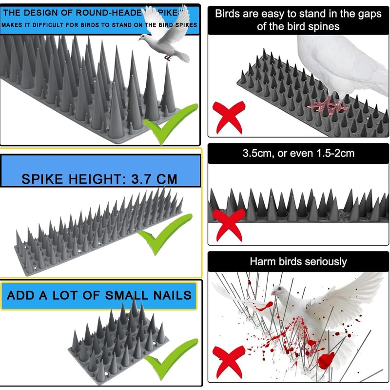 10Packs 9.84 Ft Bird Deterrent Spikes Strips Bird Spikes for