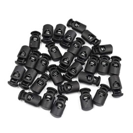 Ruwado 30 Pcs Cord Lock Black Single Hole Plastic Spring Elastic Toggle Stopper for Paracord Bungee Cord Drawstring Backpack Lanyard Stopper Sliding Fastener Button (Small)