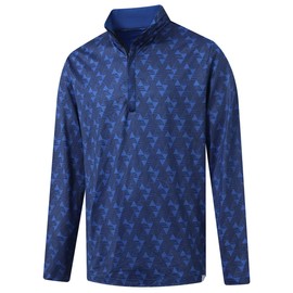 Rouen Sudadera con cierre de un cuarto para hombre, ajuste seco, cuello simulado, cepillado, casual, deportes, golf, para hombre, con cierre de 1/4, Marina Blue Geo, M