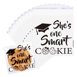 FYSUIMU 320Pcs Graduation Cellophane Bag She's One Smart Cookie Self-Adhesive Treat Bags Clear Flat Candy Goodie Bags for Congrats Grad School Party Supplies