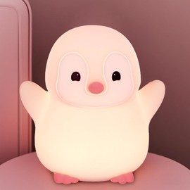FAMIDUO Pink Penguin Night Light,Food Grade Soft Silicone Nursery Nightlight for Baby,LED Squishy Novelty Animal Bedside Lamp,Rechargeable/Dimmable/Timer,Funny Gifts for Kids Girls Adults Teens