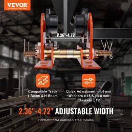 Electric Hoist Manual Trolley 1100 Lbs/0.5 Ton Capacity PA200 PA250 PA300 PA400 PA500 Dual Wheels Push Beam CartLoad Capacity: 0.5 T