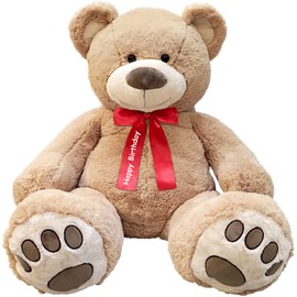 Anico 59" Tall (5 Feet) Giant Plush Teddy Bear with Red Ribbon, Embroidered Paws, and Smiling Face – Big Teddy Bear, Perfect for Gifting, Cuddling, and Decor!