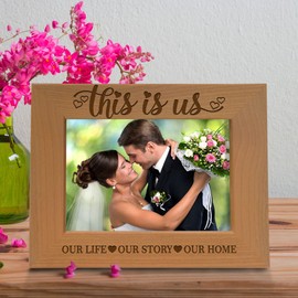 KATE POSH Babe I Love You to The Moon and Back Engraved Natural Wood Picture Frame, Anniversary, Weddings, Valentine's Day, Engagement, Couples in Love Gifts, Husband & Wife (5x7-Horizontal)