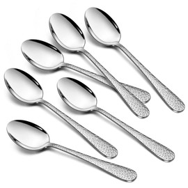 HaWare Coffee Spoon, Stainless Steel Tea Spoon, Dessert Spoon, Set of 6, Small Spoons for Home/Restaurant/Hotel, Highly Polished & Dishwasher Safe - 15 cm (Hammered Handle)
