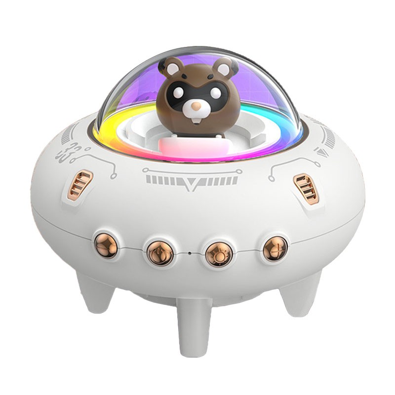 Wireless Bluetooth Speaker Cute Spaceship Shape Speaker Colorful Light Desktop