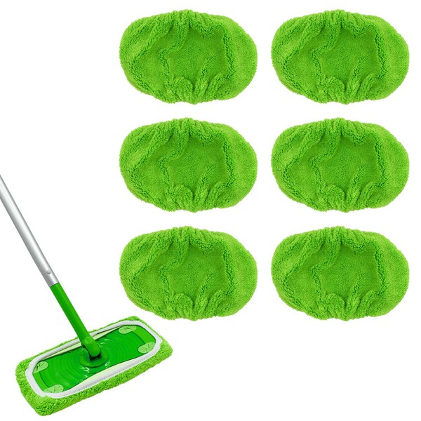 Wondsea Pack of 6 Reusable Cloths for Swiffer Sweeper Mop, Swiffer Floor Cloths Microfibre Set, Wet Dry Mop Cover for Cleaning Hard Floors and Wooden Floors