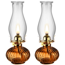 2 Set Chamber Oil Lamp Classic Kerosene Lamp Large Oil Glass Lantern Vintage Hurricane Lamp with Adjustable Fire Wick for Home Indoor Use Chimney Burner, 13 inch Heigh(Brown)