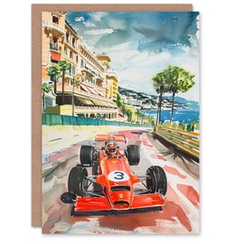 Artery8 Greeting Card Vintage Motor Sport Monaco Car Race Painting For Him Man Birthday Card