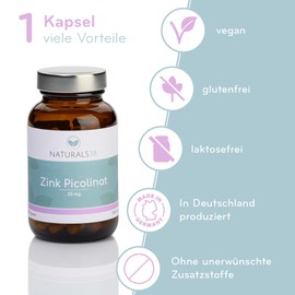 NATURALS38 Zink Picolinat - 30 mg - 100 Kapseln - hohe Bioverfügbarkeit - Akazienfaser als präbiotischer Füllstoff - hochdosiert - ohne Zusatzstoffe - vegan - glutenfrei - Made in Germany