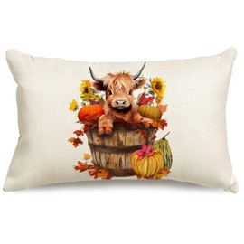 RABUSOFA Fall Decor Pillow Covers 12x20 Inch Lumbar Highland Cow Autumn Fall Decorations for Home Outdoor Thanksgiving Sunflower Decor Decorative Throw Pillow Cases for Couch