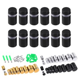Swpeet 12 Sets 1/2" x 1" Black Stainless Steel Standoff Screws, Wall Standoff Mounts Glass Acrylic Nail with Screws and Wall Anchors, Mounting Glass Hardware for Hanging Picture Frame