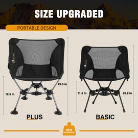 MOON LENCE Portable Camping Chair Backpacking Chair - The 4th Generation Ultralight Folding Chair - Compact, Lightweight Foldable Chairs for Hiking Mountaineering, Beach (Black-Plus)