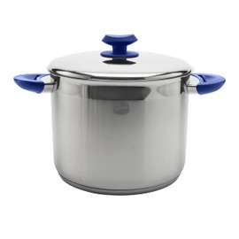 YBM Home 7 Quart Commercial Grade 18/10 Stainless Steel Stockpot with Cover Lid, Induction Stovetop Compatible Cookware with Encapsulated Aluminum Core, Blue