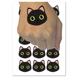 Simple Cat Head Icon Temporary Tattoo Water Resistant Fake Body Art Set Collection - 15 2" Tattoos (1 Sheet)