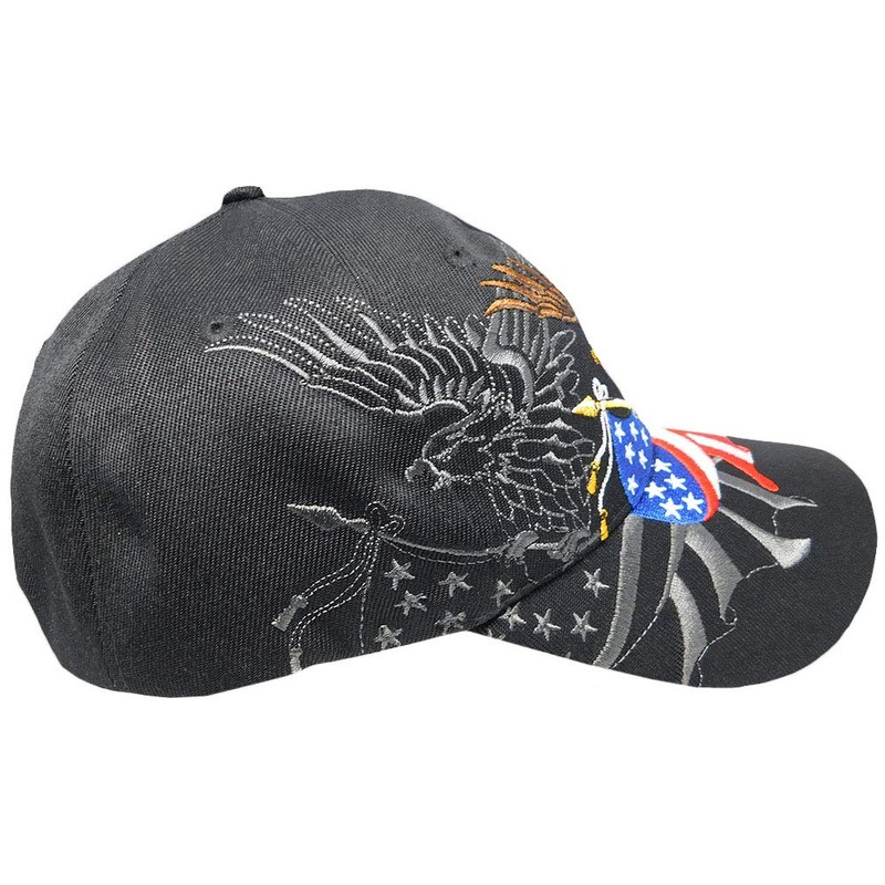 USA Flag Patriotic Eagle Shadow Adjustable Embroidered Black Acrylic Cap
