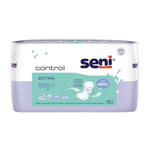 Seni 13449 Control Extra Incontinence Pads with 4 Drops Pack of 15