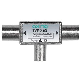 Axing TVE 2-03 radio splitter 2-way 5-2200 MHz, DC-pass (1xIEC-M, 2x IEC-F) silver