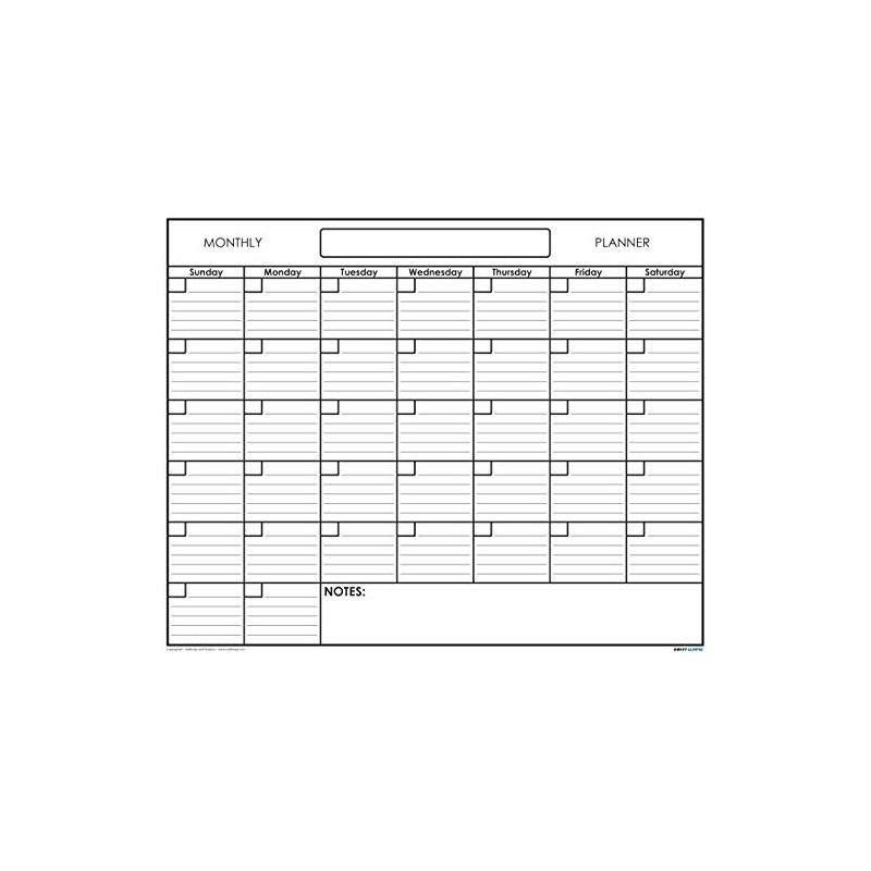 36" x 48" Erasable Undated One Month Laminated Wall Calendar