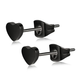 Titanium Women's Stud Earrings Nickel Free Hypoallergenic Girls Earring Stud Earrings for Sensitive Ears Petite Heart-Shaped Earring for Women Girls Teens Black Silver Gold Rose Gold, Titanium, No