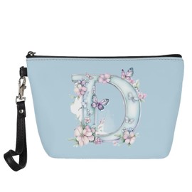 Wdktrgetd Waterproof Makeup Bag for Women Travel, Vegan Leather TSA Compliant Toiletry Organizer with Wrist Strap, 8.46 Inch Airplane Carry-On Cosmetic Bag, Blue, D