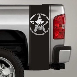 SkunkMonkey - Truck Bed Stripe Decal - Army Star Skull Oscar Mike Universal Fit - Black Sticker - (Pair - Left and Right)