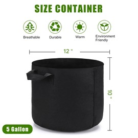 OPPOLIFE 5-Pack 5 Gallon Plant Grow Bags, Heavy Duty Aeration Fabric Pots with Handles for Garden and Planting