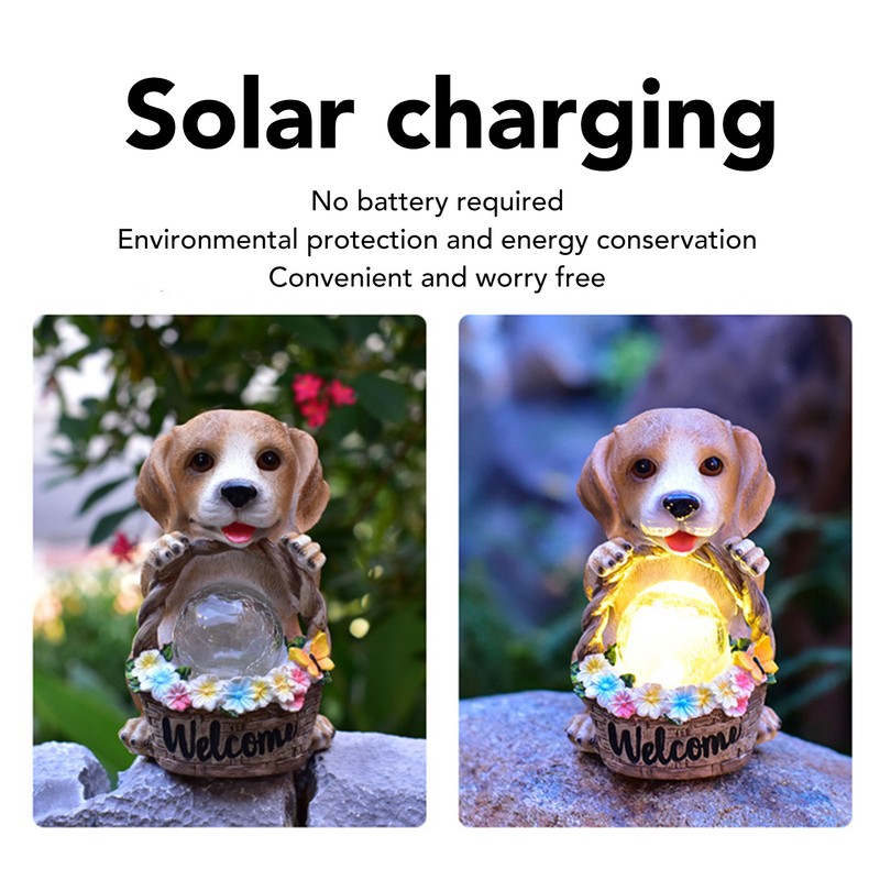 Solar Powered LED Light Dog Statue Decoration Solar Powered Puppy