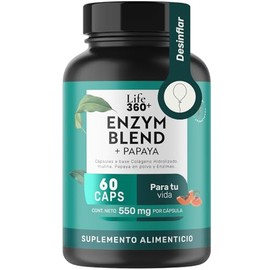 LIFE 360+ Enzimas Digestivas + Papaya | 60 Cápsulas | Bromelina, Papaína, Lipasa, Colágeno Hidrolizado e Inulina de Agave | Suplemento Alimenticio Enzym Blend