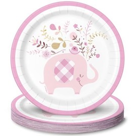 Unique 78374 Round Dessert Plates with Elephant Design, 7 Inches, Pink, Pack of 8, Rose