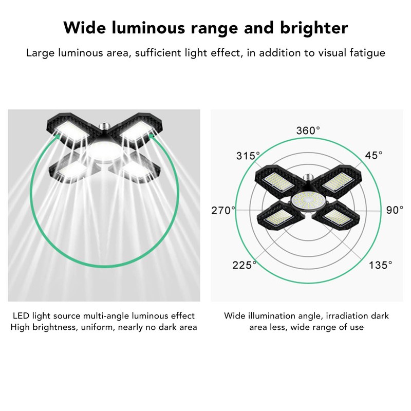 LED Garage Lights Foldable 4 Leaves 100W High Brightness Energy