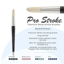 Creative Mark Pro Stroke Premium White Chungking Hog Bristle Artist Paint Brush - Round # 20 - Natural Bristle Brush w/Great Control Suitable for Oils, Watercolors, Acrylics, Alkyds, Caseins