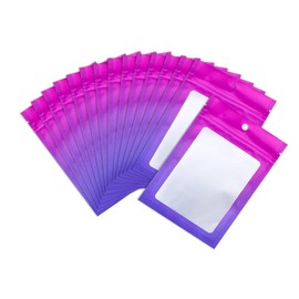 XFXIA Purple 100 Pack Mylar Bags Resealable Smell Proof Clear Window 12x18cm Aluminum Foil Bags Candy Food Lip Gloss Packaging Flat