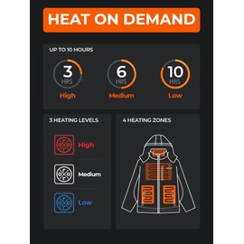 ORORO Women's Heated Jacket with Heated Collar, 4 Heat Zones Heated Coat with Battery and Detachable Hood (Black/Red,S)