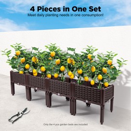 Gdrasuya10 Set of 4 Raised Garden Bed for Outdoor Plant, Elevated Planter Boxes Stand with Legs, Herb Flowers Vegetables Plastic Planter Box for Patio Yard Balcony, 15.3", Brown