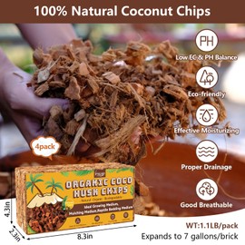 Legigo 4 Pack Coco Husk Chips- 4.4 LB 100% Organic Coconut Coir Chips Brick Potting Soil Mix with Low EC & PH Balance, Compressed Coconut Substrate Coco Chips Mulch Medium for Garden, Flowers, Plants