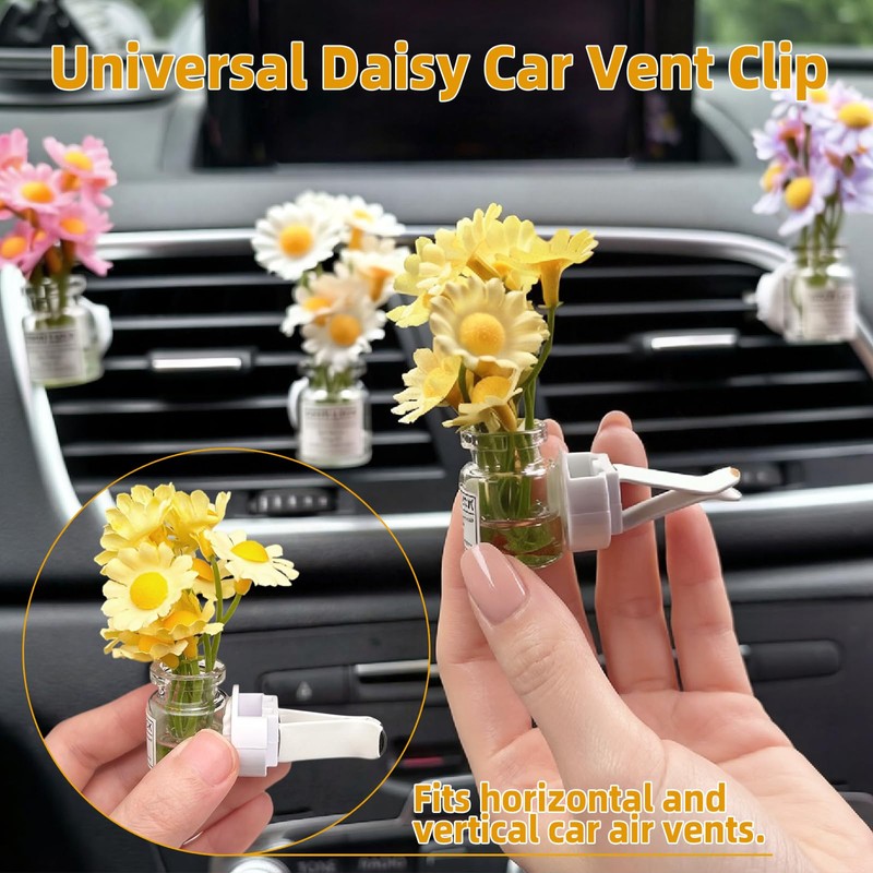 Daisy Car Decor Vent Clips Air Freshener, 4Pcs Flower Accessories